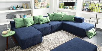 Синий диван в интерьере-28, Диван Драм